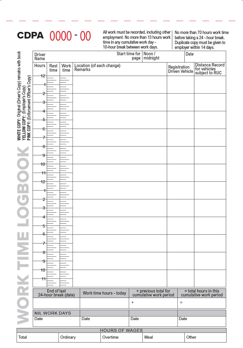 Work Time Logbook - A5 (CDPA)