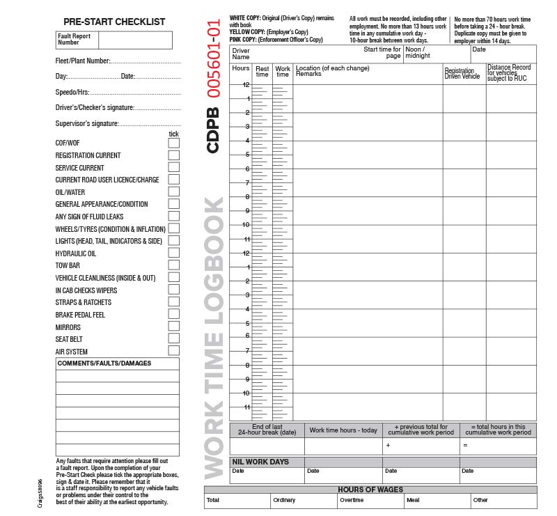 Work Time Logbook + Prestart Checklist (CDPB)