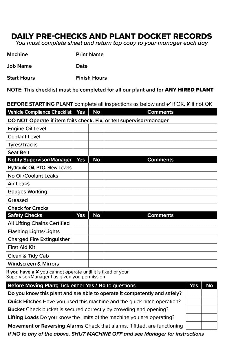 MTLB Daily Pre-Check and Plant #291 (A5)
