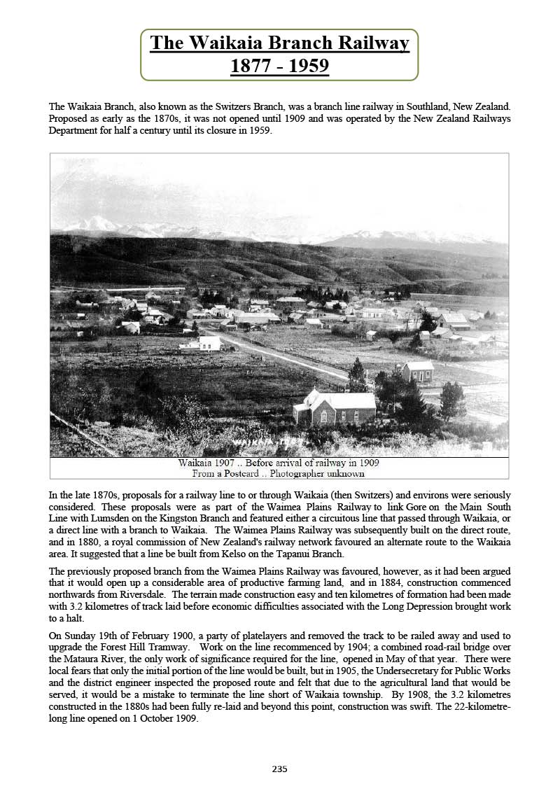 The Waimea Plains Railway and The Waikaia Branch Railway